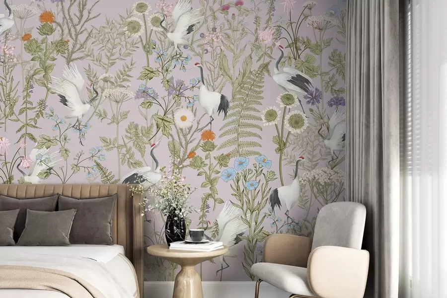wall murals Елегантни ждралови усред живописног цветања w00380v3