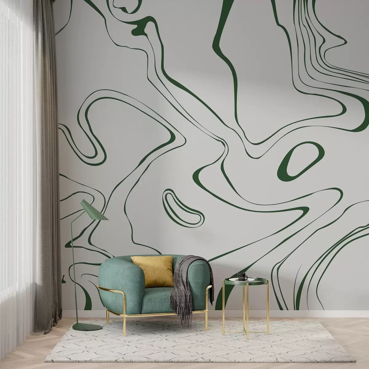 wall murals Линије течности у зеленој и белој боји w00634v3