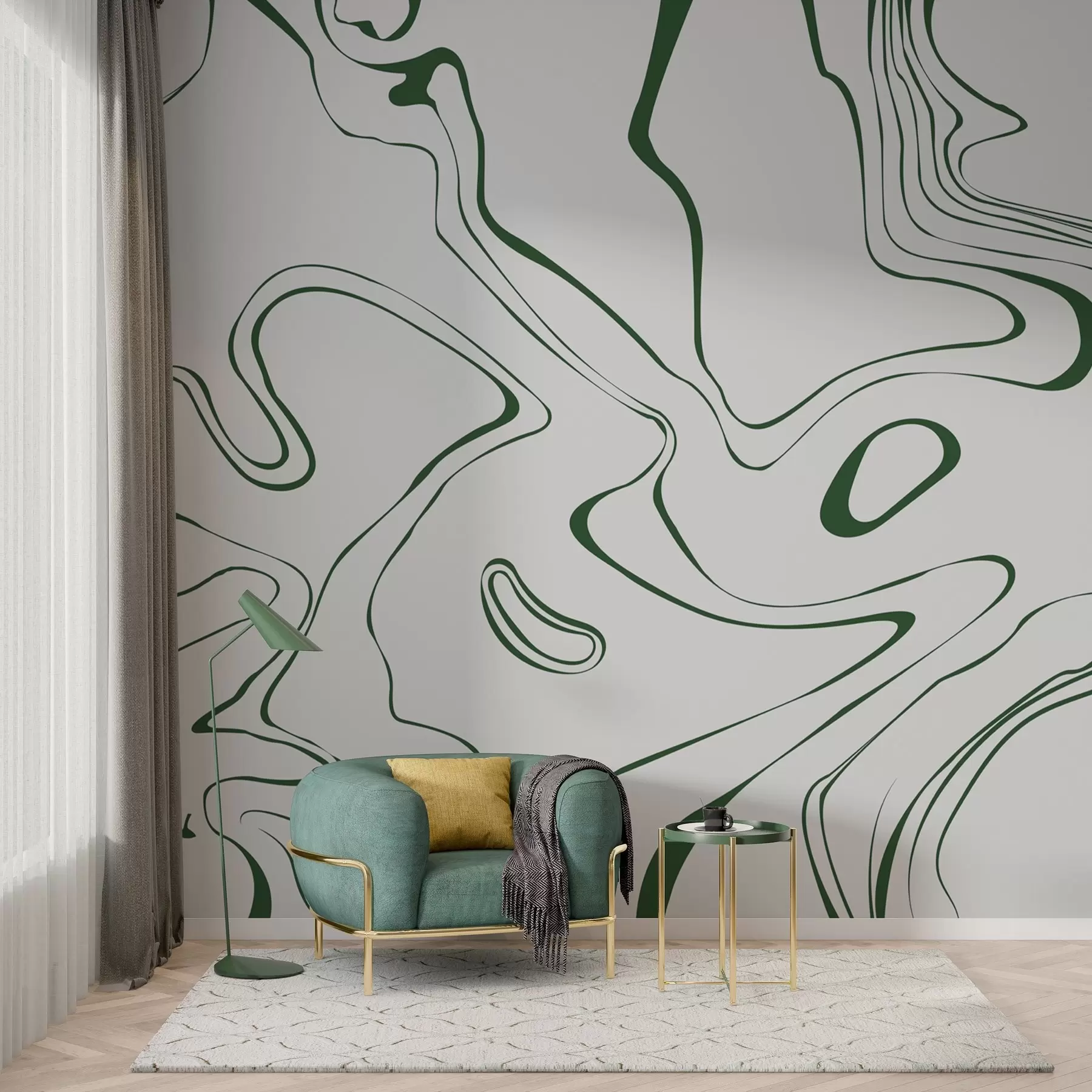 wall murals Линије течности у зеленој и белој боји w00634v3