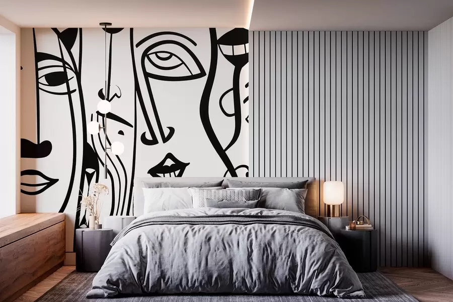 wall murals Апстрактна лица у стилу линеарног уметничког декора w02033
