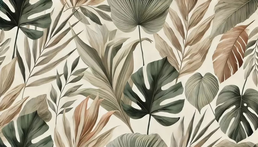 wall murals Велики тропски листови у суздржаним деликатним пастелним нијансама w02082