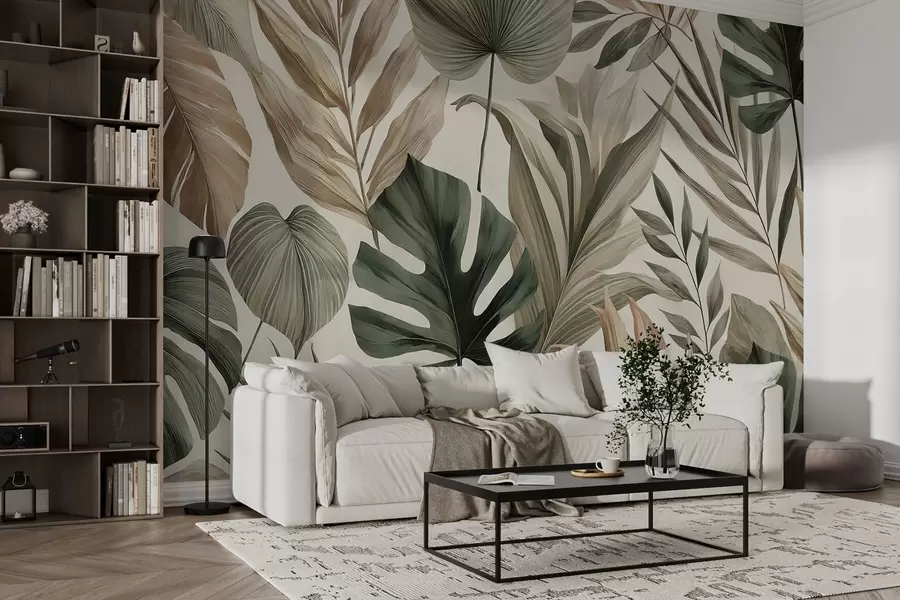 wall murals Велики тропски листови у суздржаним деликатним пастелним нијансама w02082