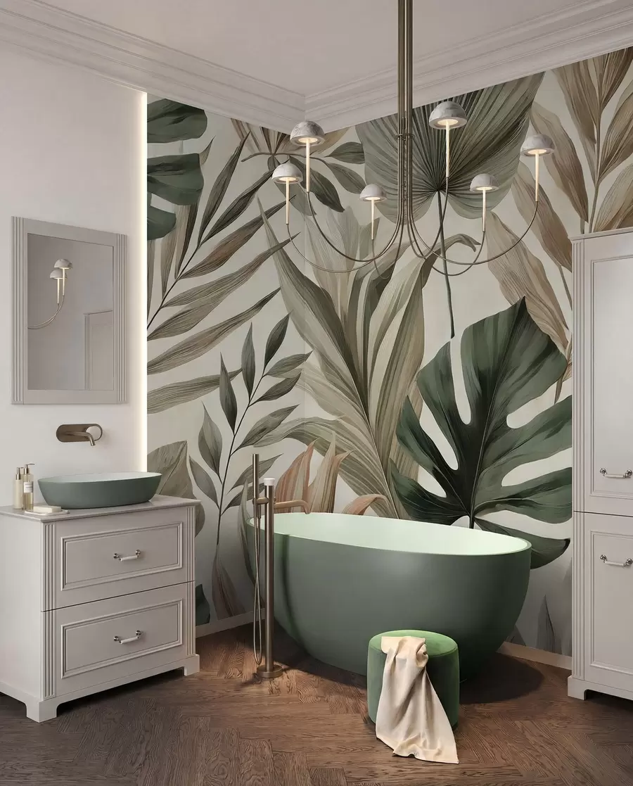 wall murals Велики тропски листови у суздржаним деликатним пастелним нијансама w02082