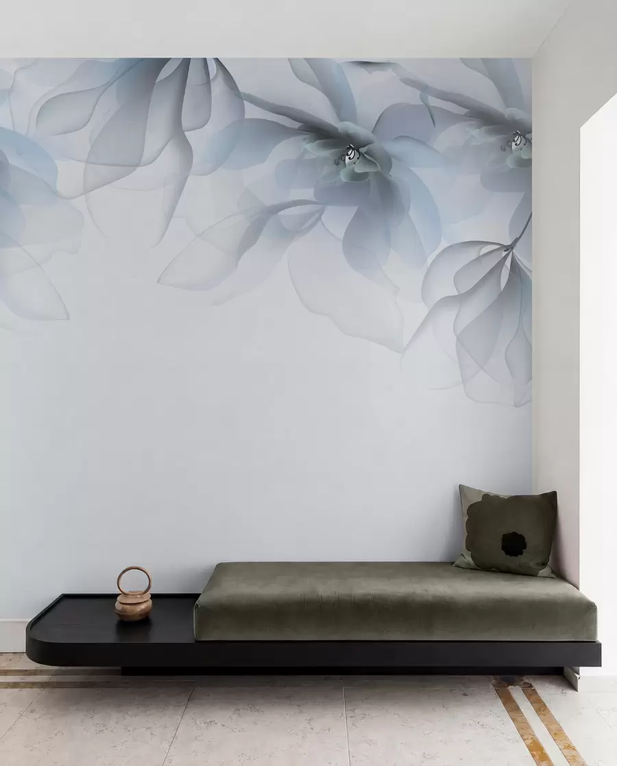 wall murals плави провидни велики цветови на врху w02093v2