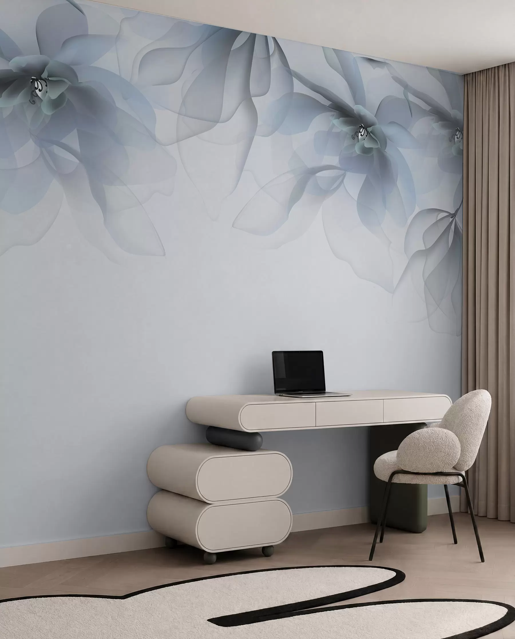 wall murals плави провидни велики цветови на врху w02093v2