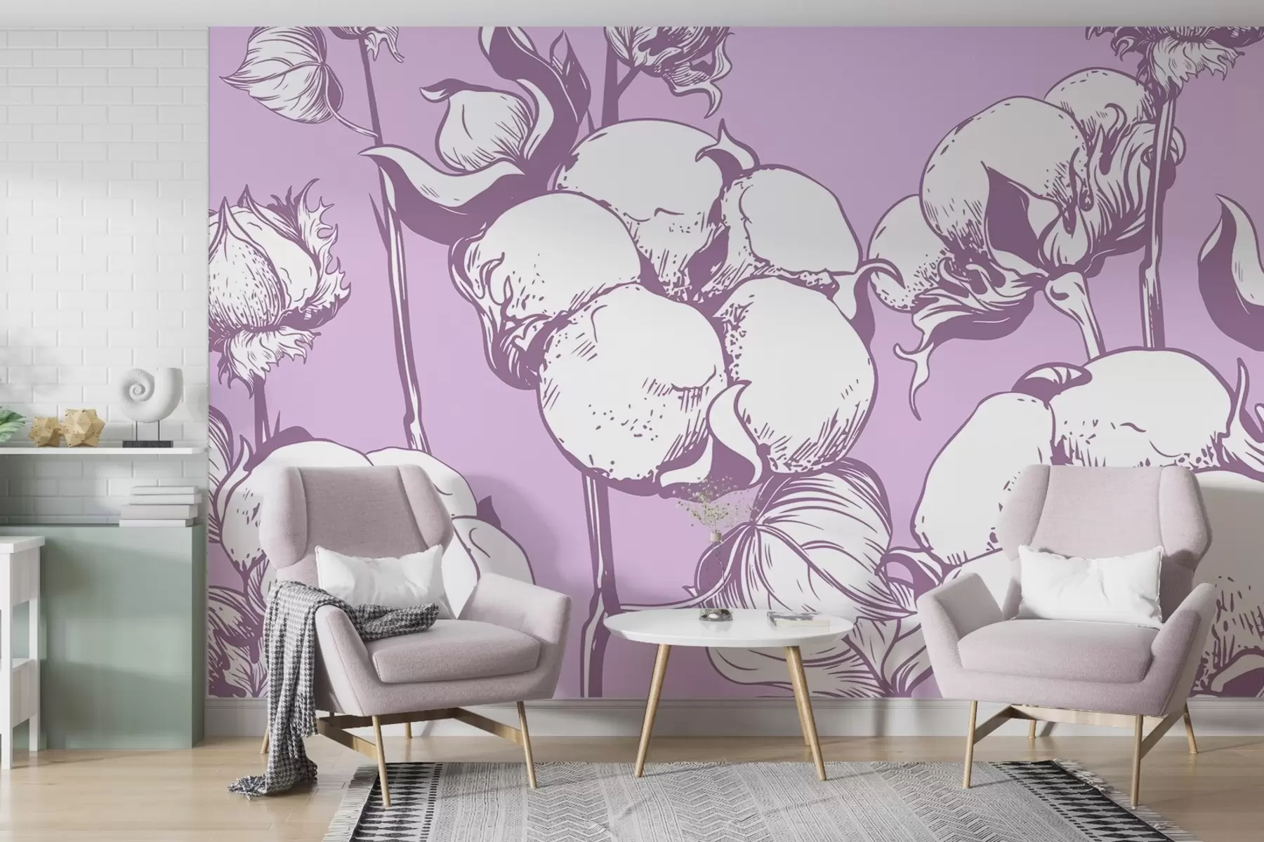wall murals Цвеће од памука на нежној ружичастој позадини w02097v1