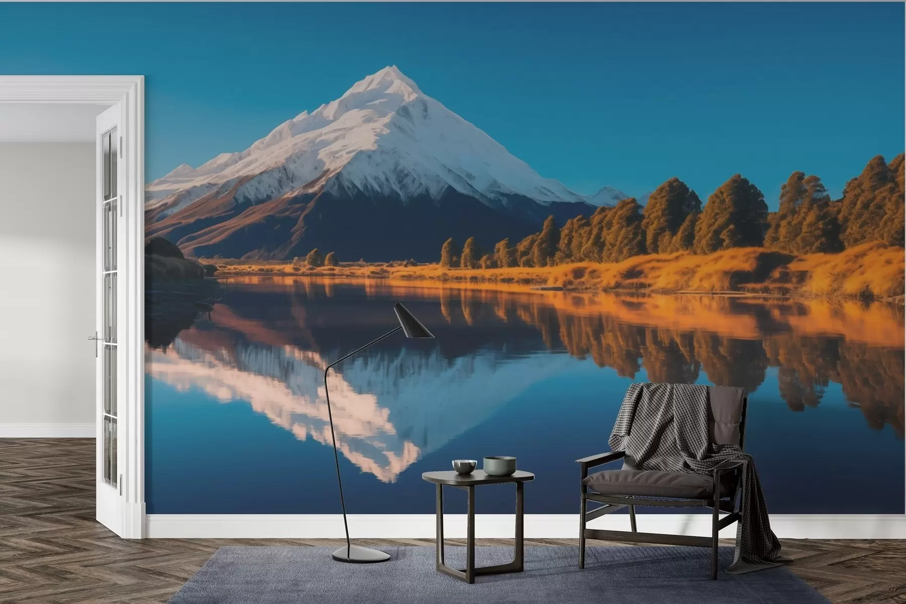 wall murals Планински пејзаж са шумом и реком w02074