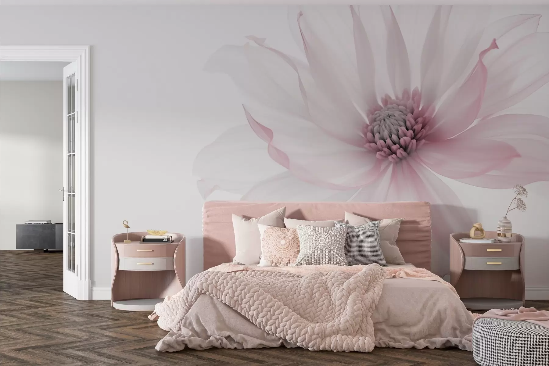 wall murals Деликатни ружичасти цвет на светлој позадини w02077v2