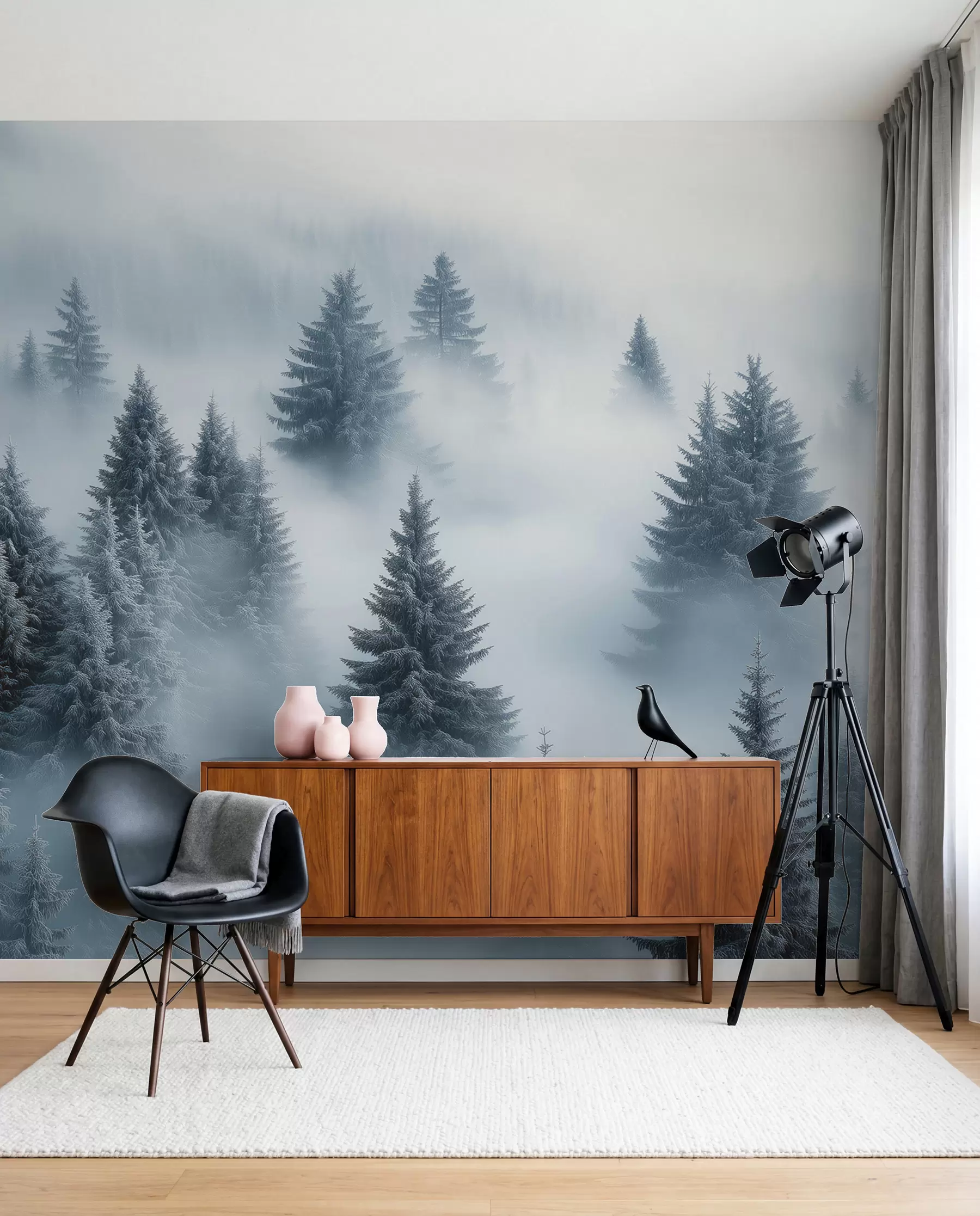 wall murals Četinari u plavoj magli w02064