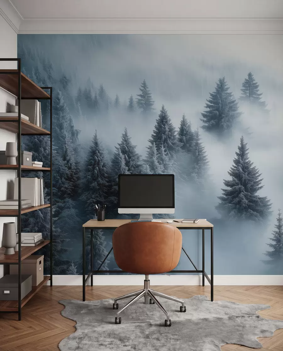 wall murals Četinari u plavoj magli w02064
