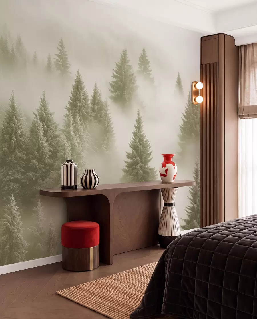 wall murals Četinari u maslinastoj magli w02064v2