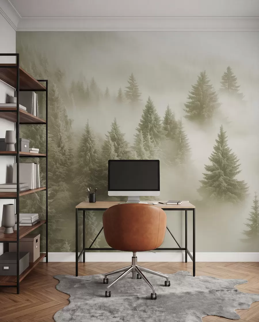 wall murals Četinari u maslinastoj magli w02064v2