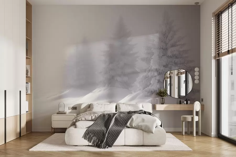 wall murals Снежне јеле у самоћи магловитог јутра w02065