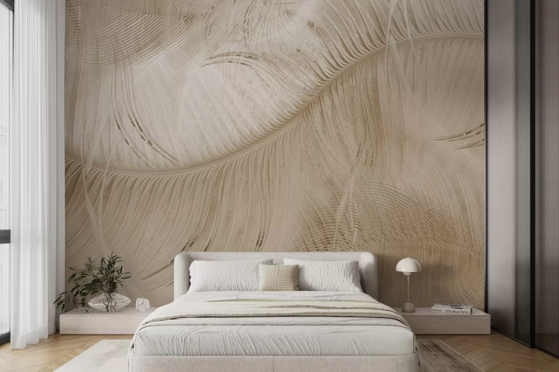 wall murals Лагана текстура перја у беж тоновима w02072v1