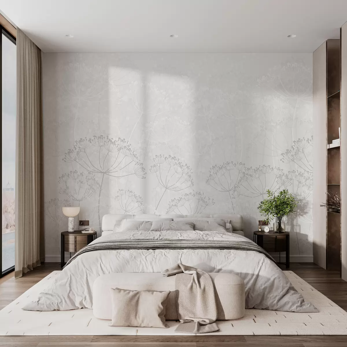 wall murals Крхке биљке са мрљама минимализма сиве боје w02108v2