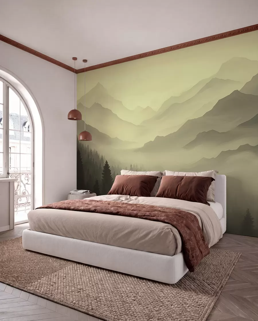wall murals Шума и планине у зеленим нијансама w02186v1
