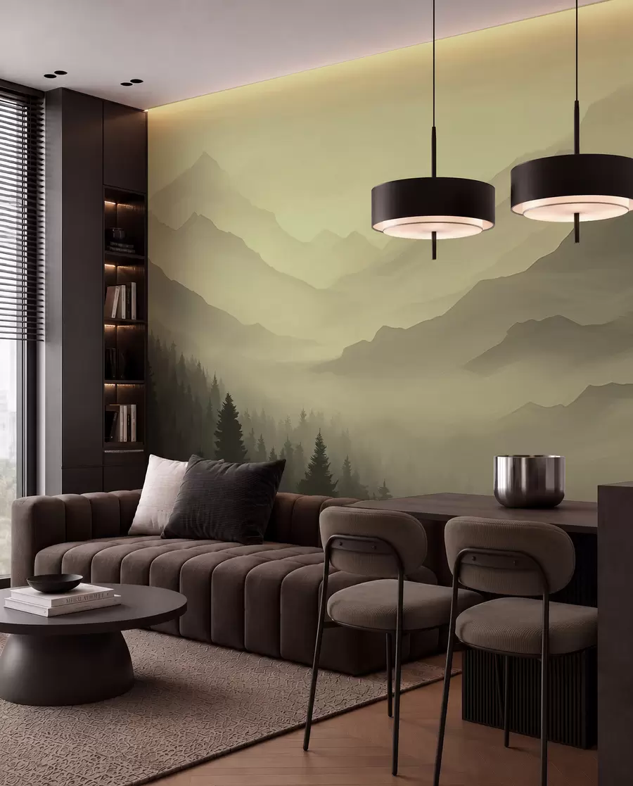 wall murals Шума и планине у зеленим нијансама w02186v1
