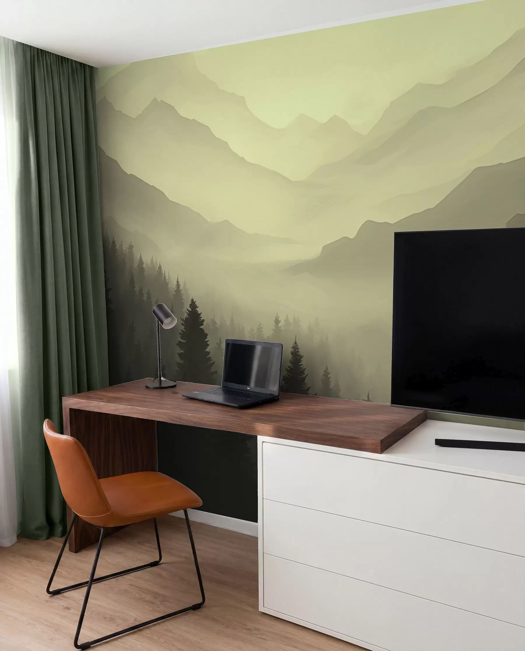 wall murals Шума и планине у зеленим нијансама w02186v1