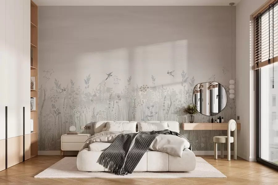 wall murals Винтаге дивље цвеће и градијентно небо у пастелним нијансама w02192