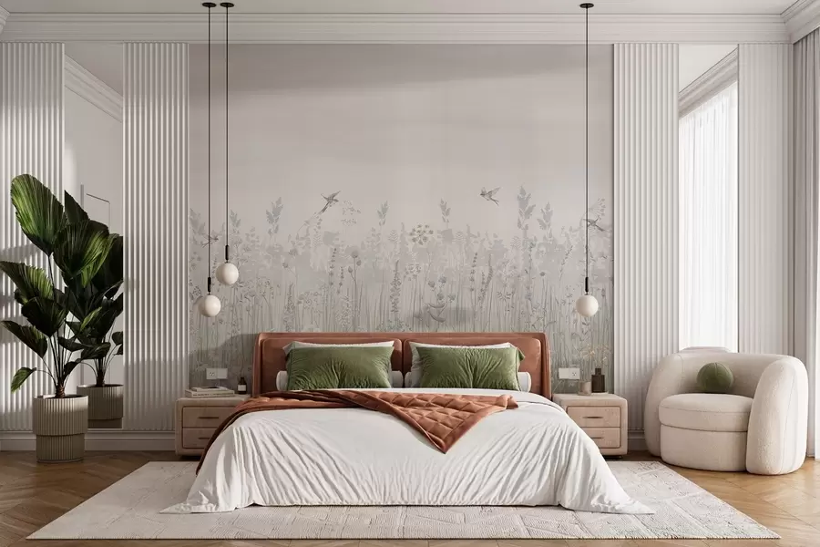 wall murals Винтаге дивље цвеће и градијентно небо у пастелним нијансама w02192