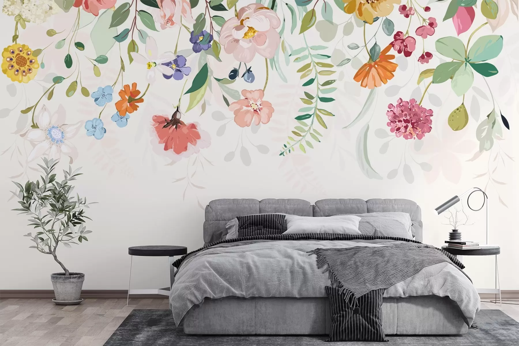 wall murals светло шарено цвеће и лишће на врху w02201