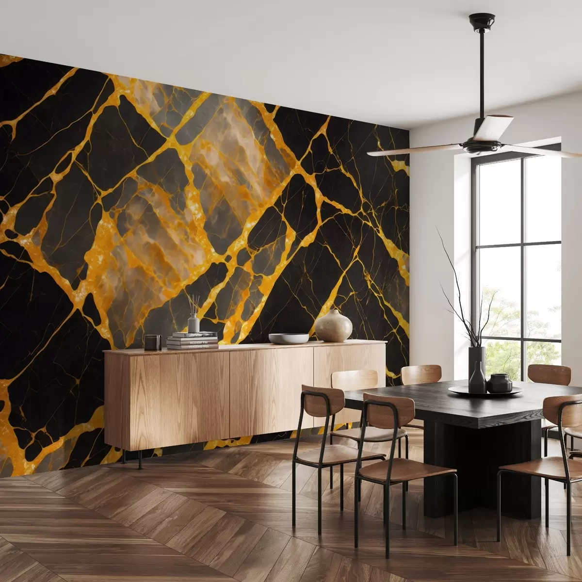 wall murals Упечатљив контраст црне и наранџасте u94111