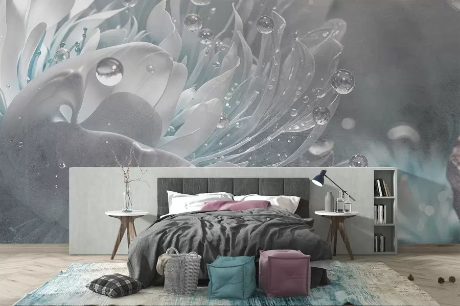 wall murals Крупни план цвета плавог божура са капљицама воде на његовим деликатним латицама, стварајући меку атмосферу w08402v1