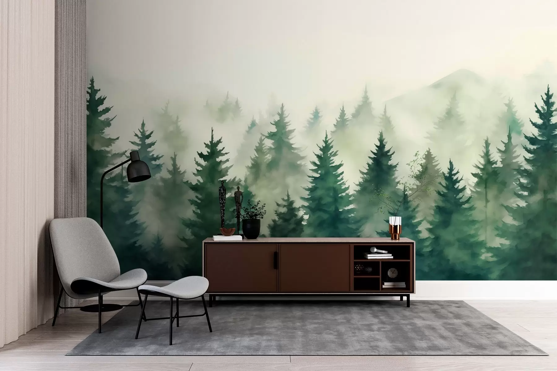 wall murals Магловита шума у меким зеленим тоновима w02161