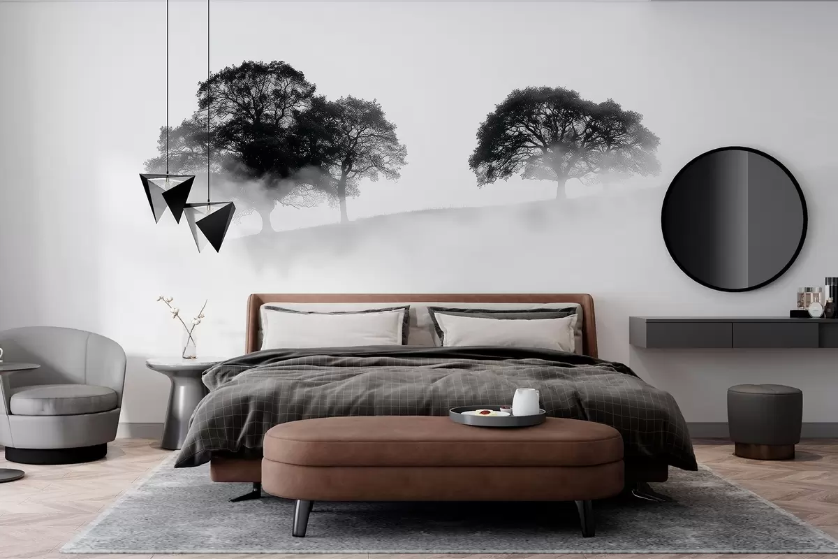 wall murals Дрвеће на брду, минимализам, природа, црно-бело w02148