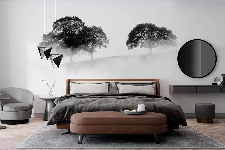 wall murals Дрвеће на брду, минимализам, природа, црно-бело w02148