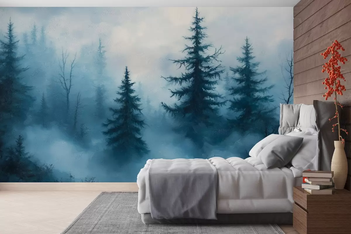 wall murals Тамноплава шума, уље на платну, потези четкицом, природа w02153