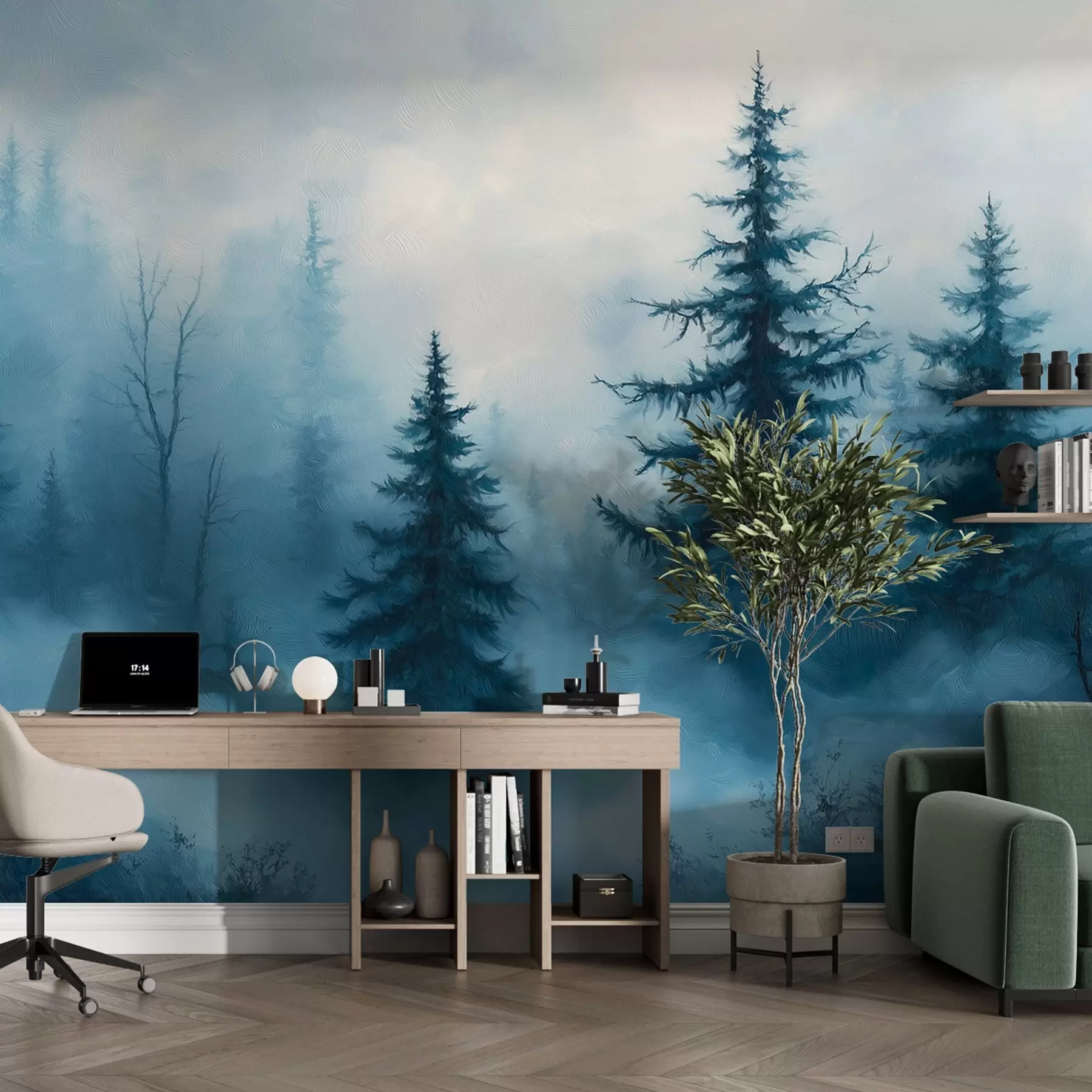 wall murals Тамноплава шума, уље на платну, потези четкицом, природа w02153
