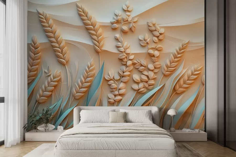 wall murals Раст пшенице у рељефном стилу у деликатним бојама w02147