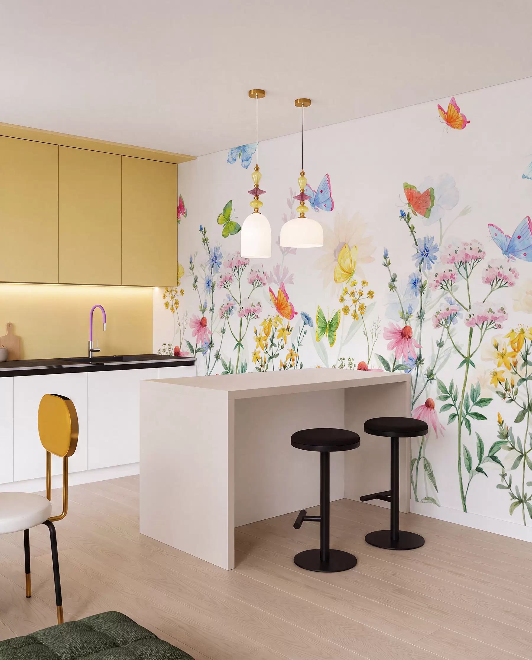 wall murals Шарено цвеће и биљке и лептири w02238