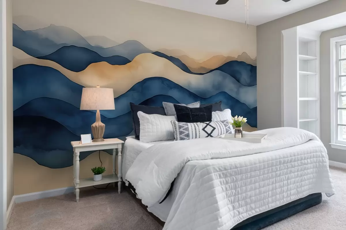 wall murals Апстрактни плаво-беж таласи који подсећају на планине w02196