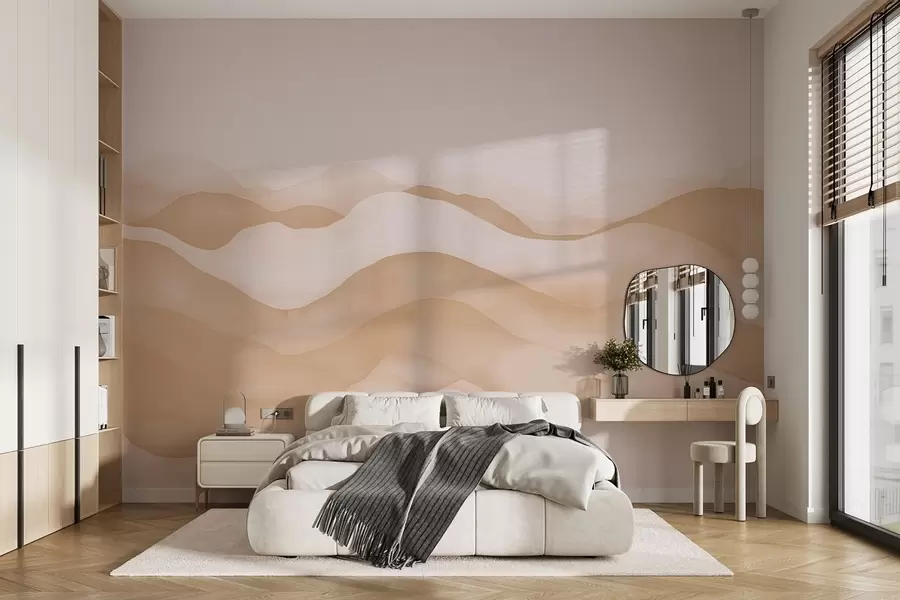 wall murals Апстрактни беж таласи који подсећају на планине w02196v1