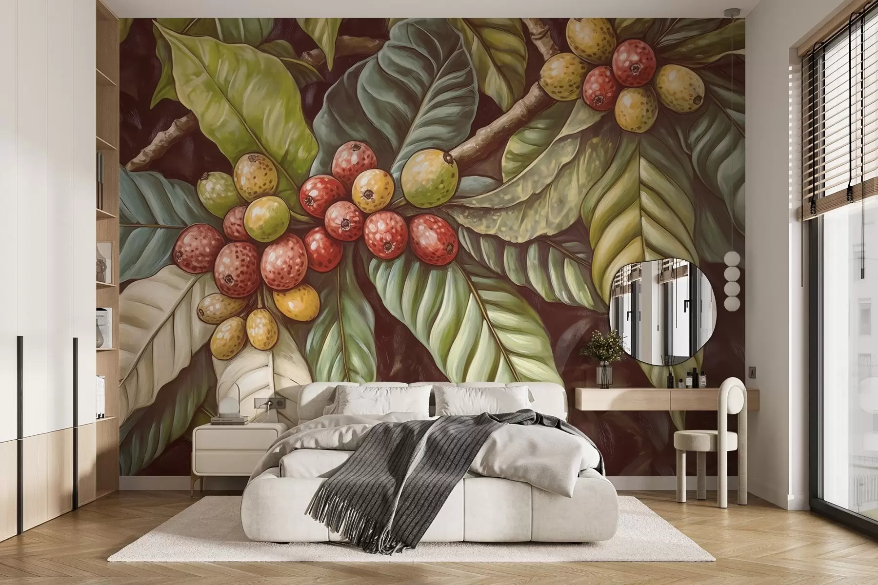 wall murals Гране биљке кафе са воћем и тропским елементима w02209
