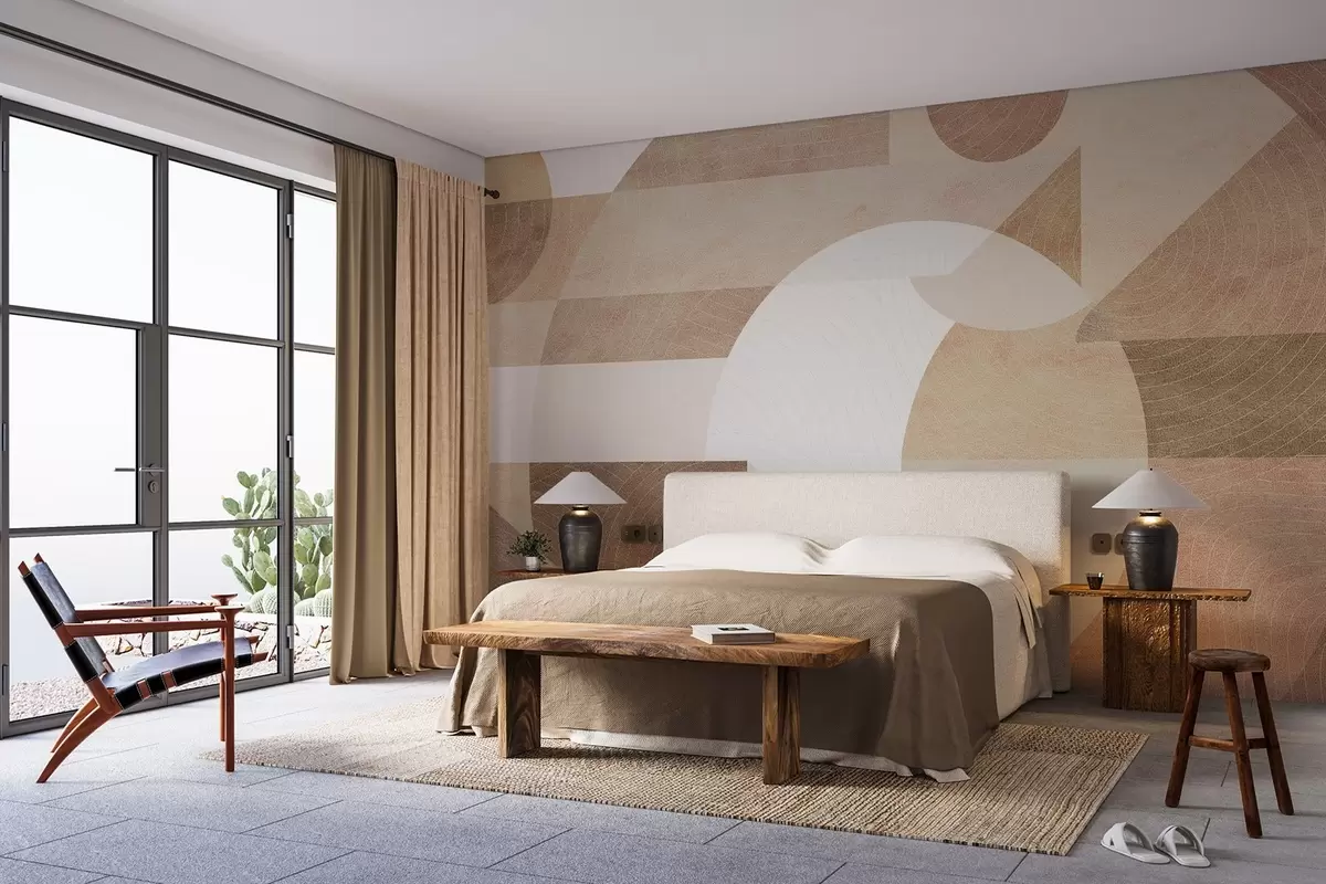 wall murals Модерна геометрија са апстрактним облицима, текстурираним детаљима у беж и браон тоновима w02140