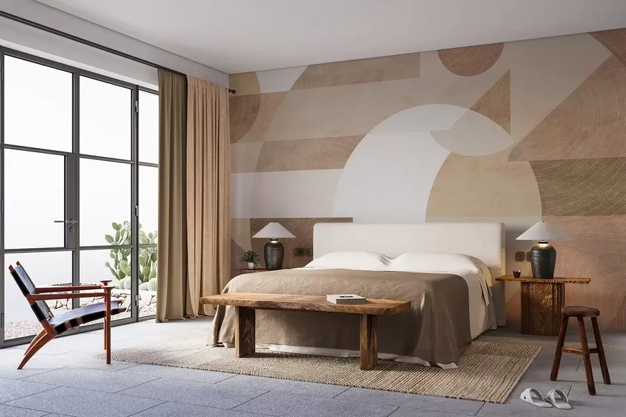 wall murals Модерна геометрија са апстрактним облицима, текстурираним детаљима у беж и браон тоновима w02140