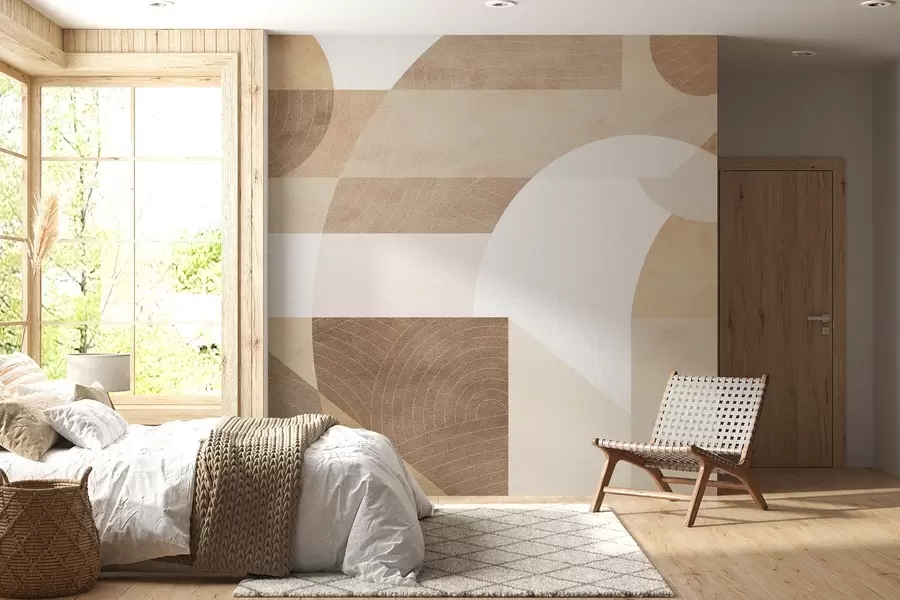 wall murals Модерна геометрија са апстрактним облицима, текстурираним детаљима у беж и браон тоновима w02140