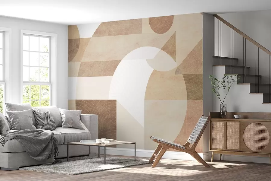 wall murals Модерна геометрија са апстрактним облицима, текстурираним детаљима у беж и браон тоновима w02140