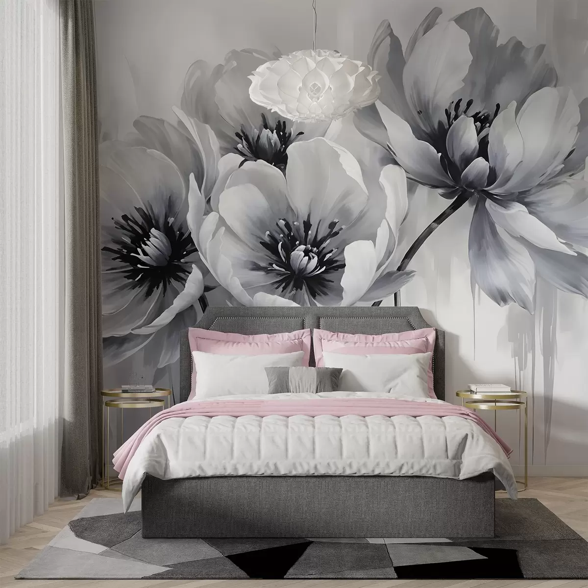 wall murals Једнобојни цветови тулипана са меким, замућеним латицама на светлој позадини w08418