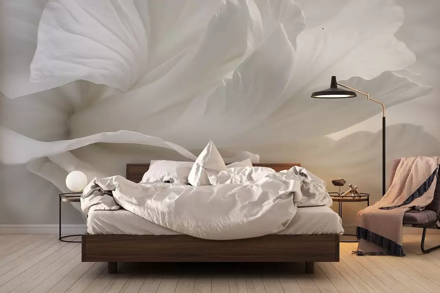 wall murals Апстрактни минималистички отисак нежног белог цвета са меким, баршунастим латицама w08424