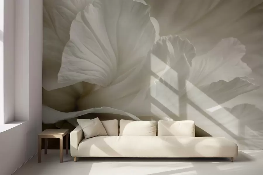 wall murals Апстрактни минималистички отисак нежног белог цвета са меким, баршунастим латицама w08424