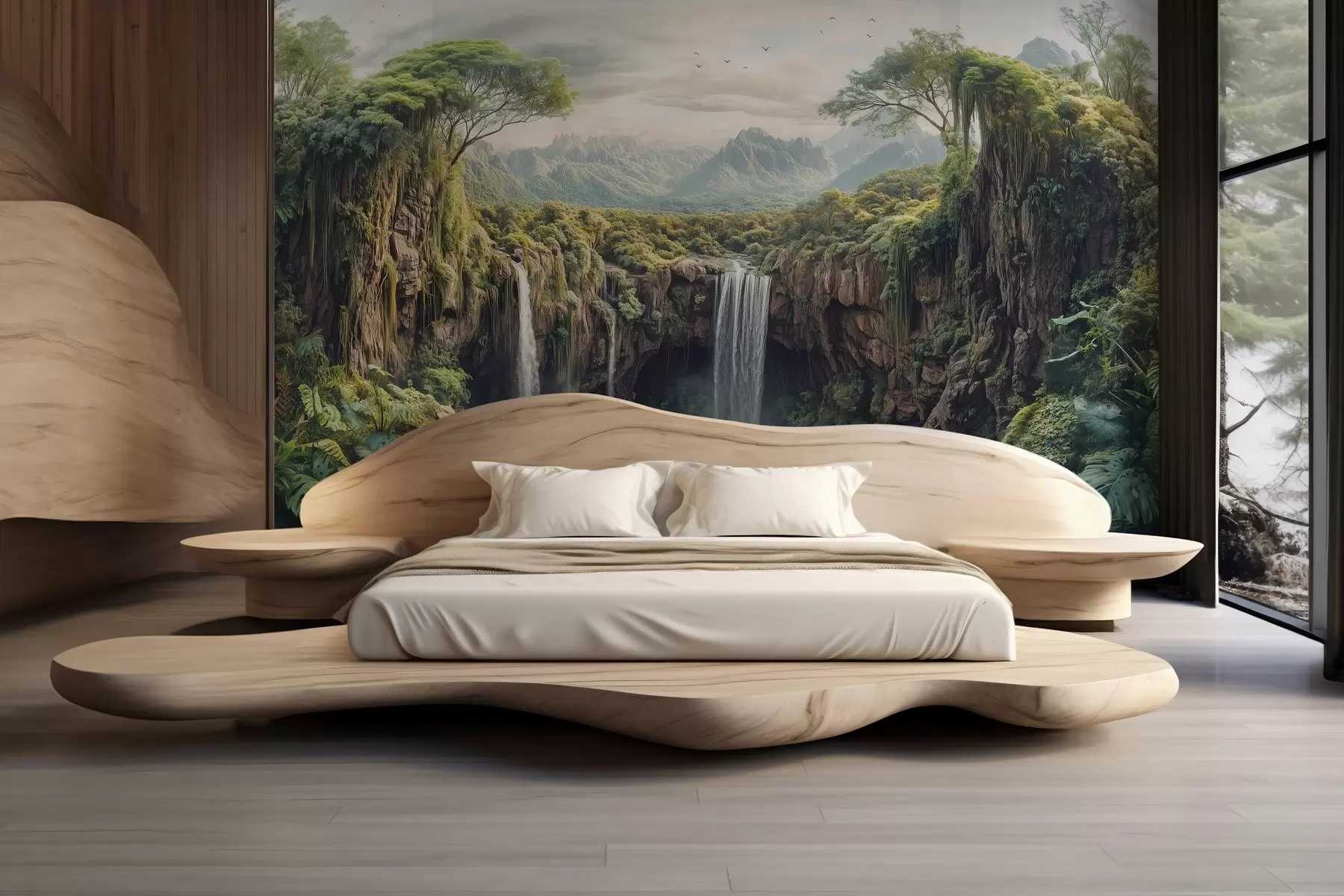 wall murals велика панорама кањона са дрвећем и водопадом w02294