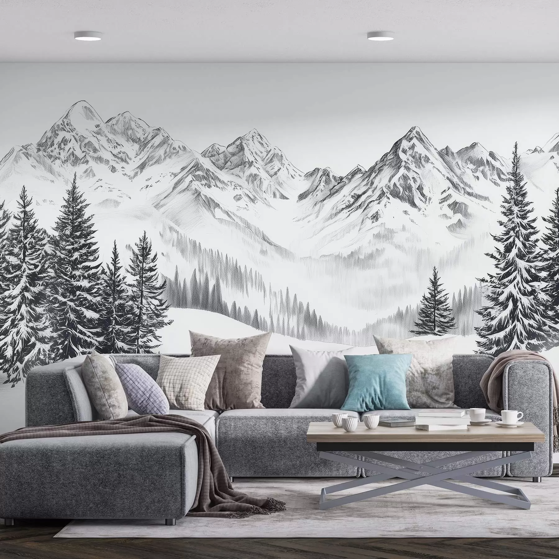 wall murals Алпске планине у снегу, стил оловке, минимализам w02352
