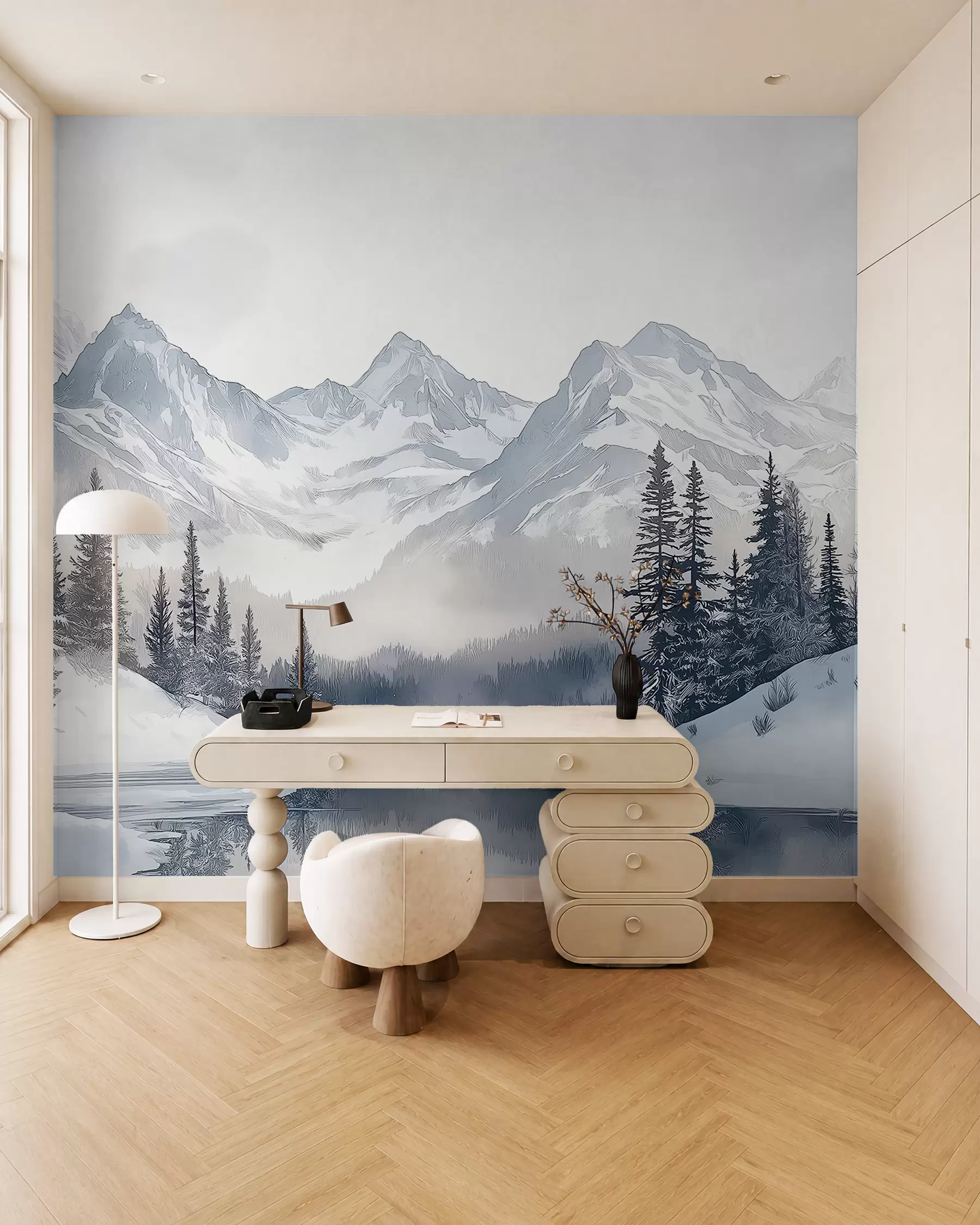 wall murals Snježni vrhovi iza jezera w02357