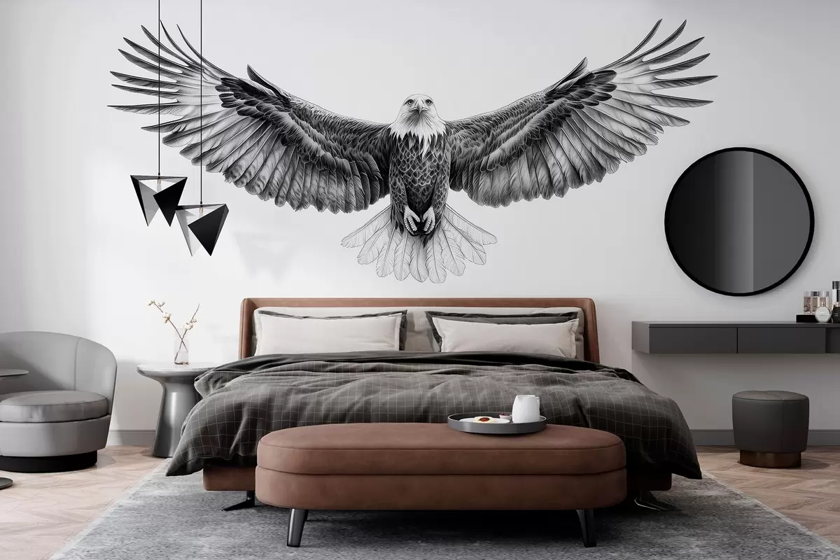 wall murals Летећи орао, цртеж оловком, птице, минимализам w02370