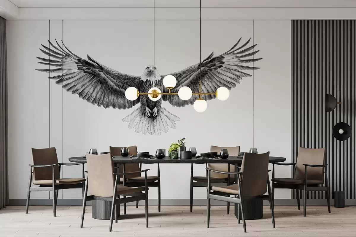 wall murals Летећи орао, цртеж оловком, птице, минимализам w02370