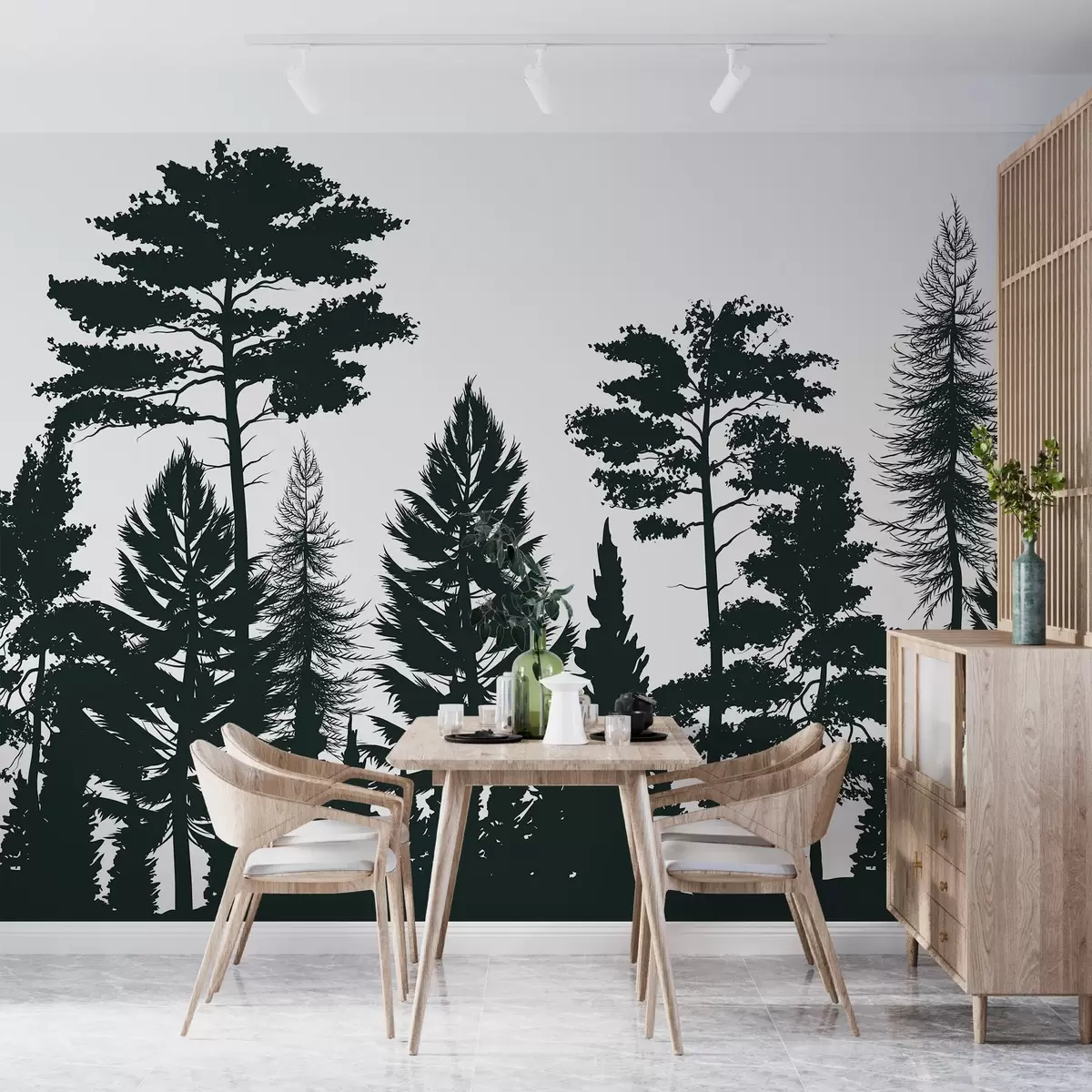 wall murals Дрвеће у тамнозеленом мотиву w02361